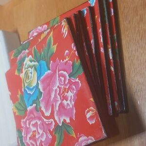 Vintage Chinese Lacquerware Red Peony Flower Coasters – Set of 7